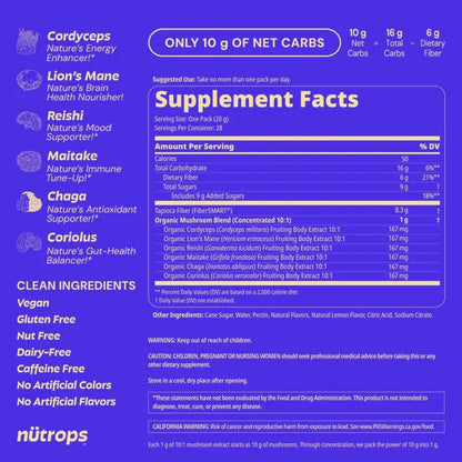Grüns Nutrops Lions Mane Mushroom Gummies for Adults